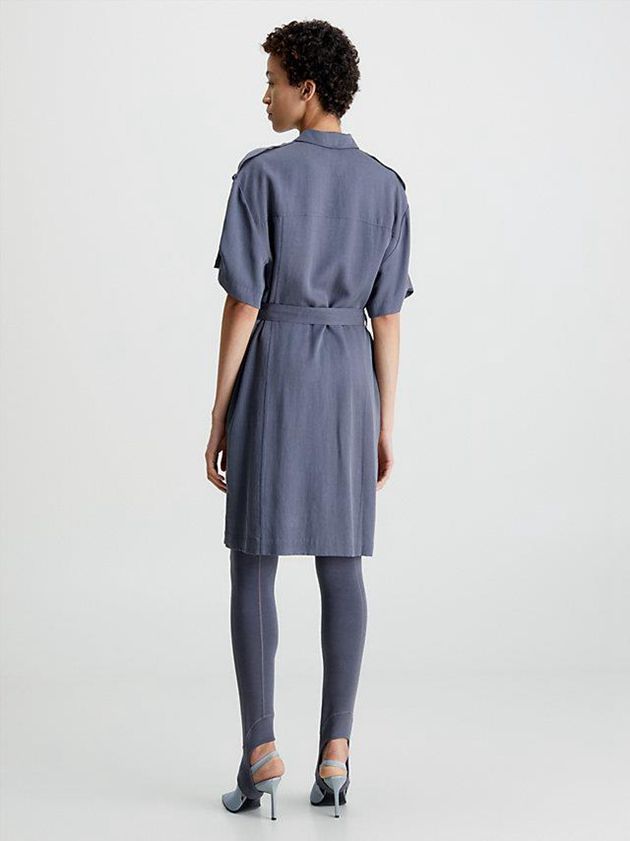 Blue Calvin Klein Relaxed Tencel Linen Shirt Women Dress | SHBW-18764