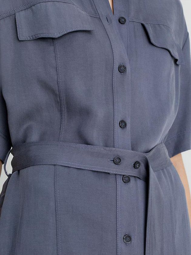 Blue Calvin Klein Relaxed Tencel Linen Shirt Women Dress | SHBW-18764