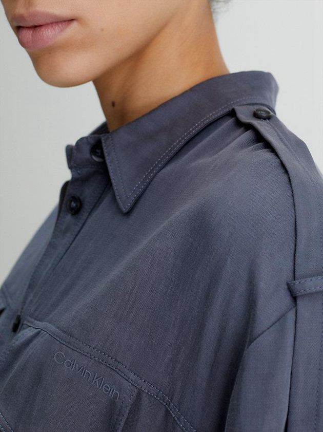 Blue Calvin Klein Relaxed Tencel Linen Shirt Women Dress | SHBW-18764
