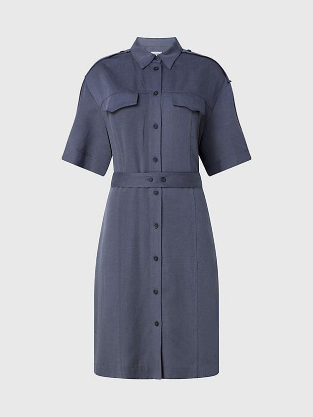 Blue Calvin Klein Relaxed Tencel Linen Shirt Women Dress | SHBW-18764
