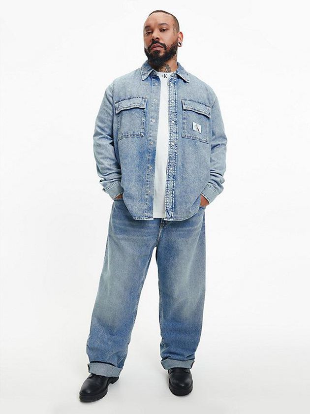 Blue Calvin Klein Relaxed Utility Men Shirts | XJVT-65871