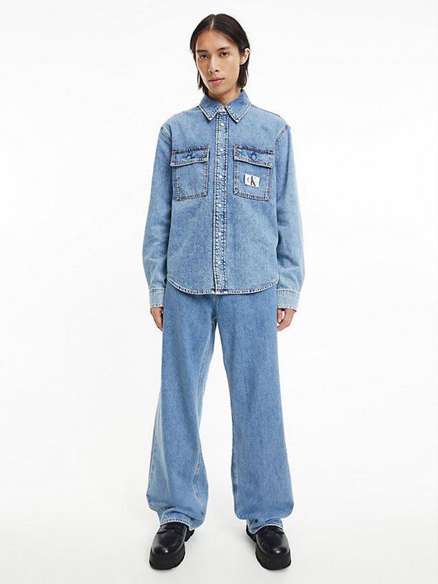 Blue Calvin Klein Relaxed Utility Men Shirts | XJVT-65871