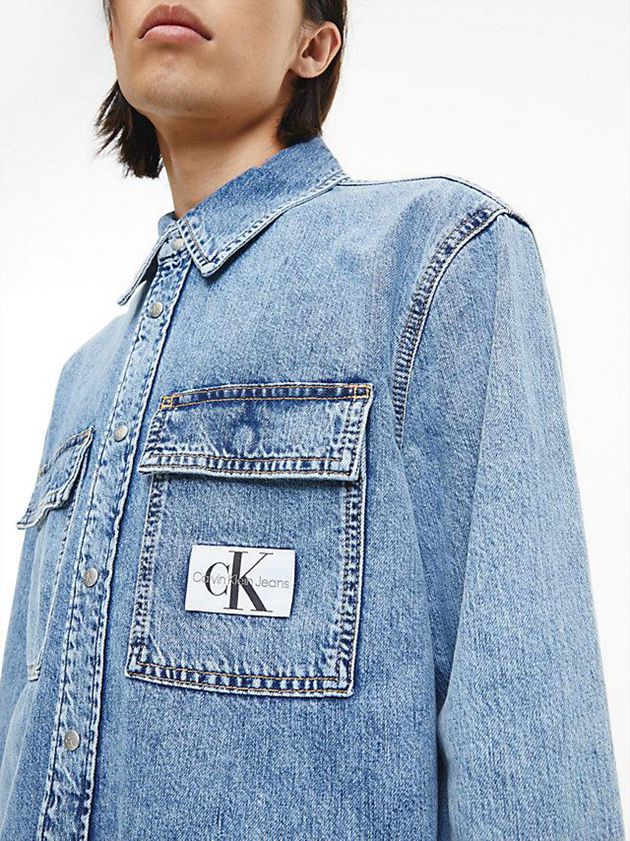 Blue Calvin Klein Relaxed Utility Men Shirts | XJVT-65871