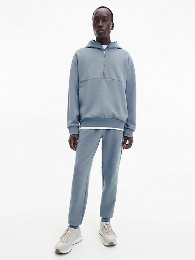 Blue Calvin Klein Relaxed Zip Neck Men Hoodie | BOGK-57021