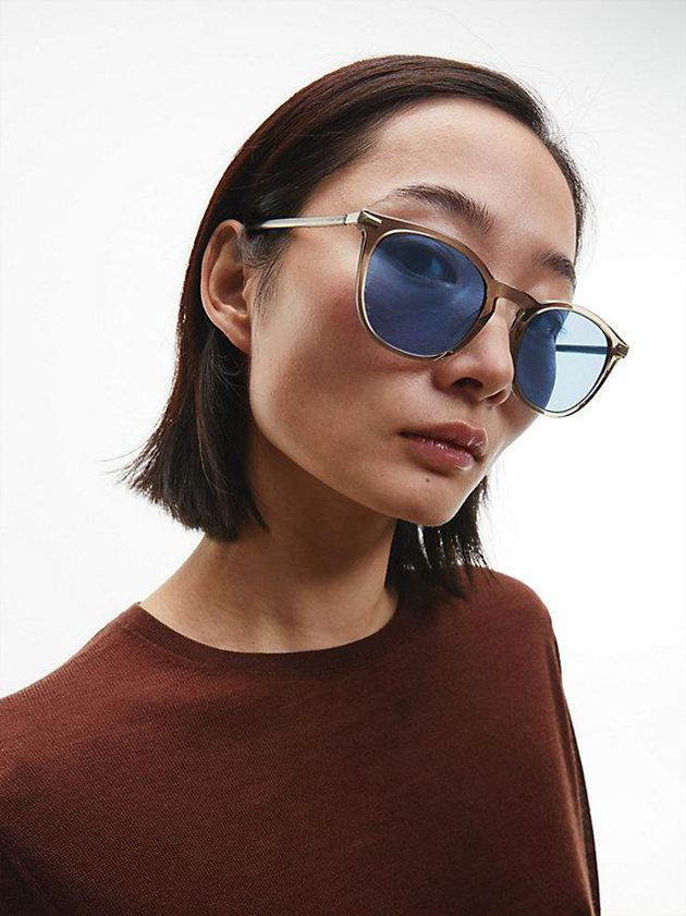 Blue Calvin Klein Round Women Sunglasses | VYDP-23879
