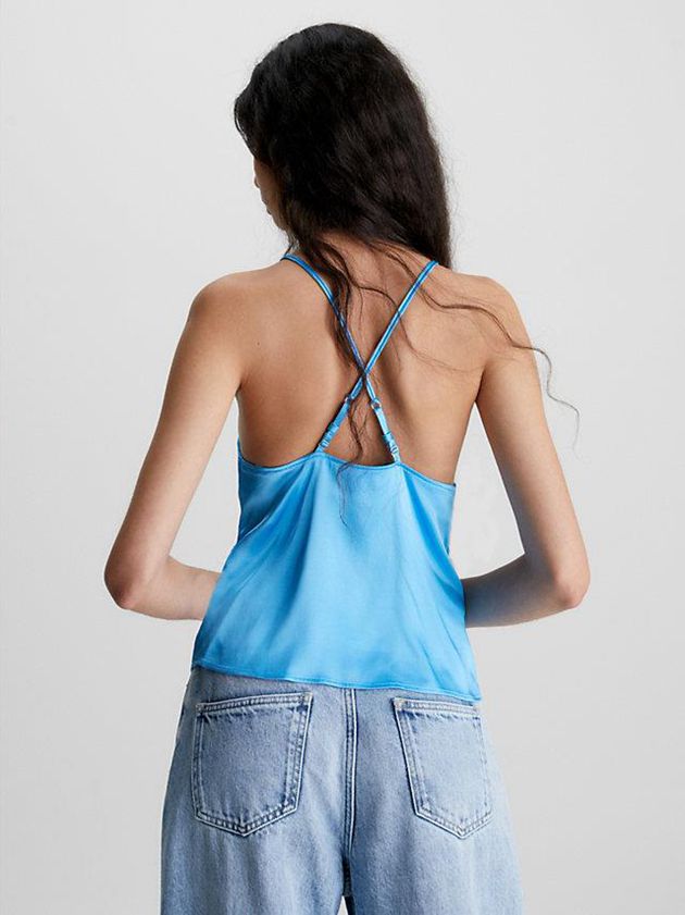 Blue Calvin Klein Satin Cross Back Cami Women Top | UZTV-13475