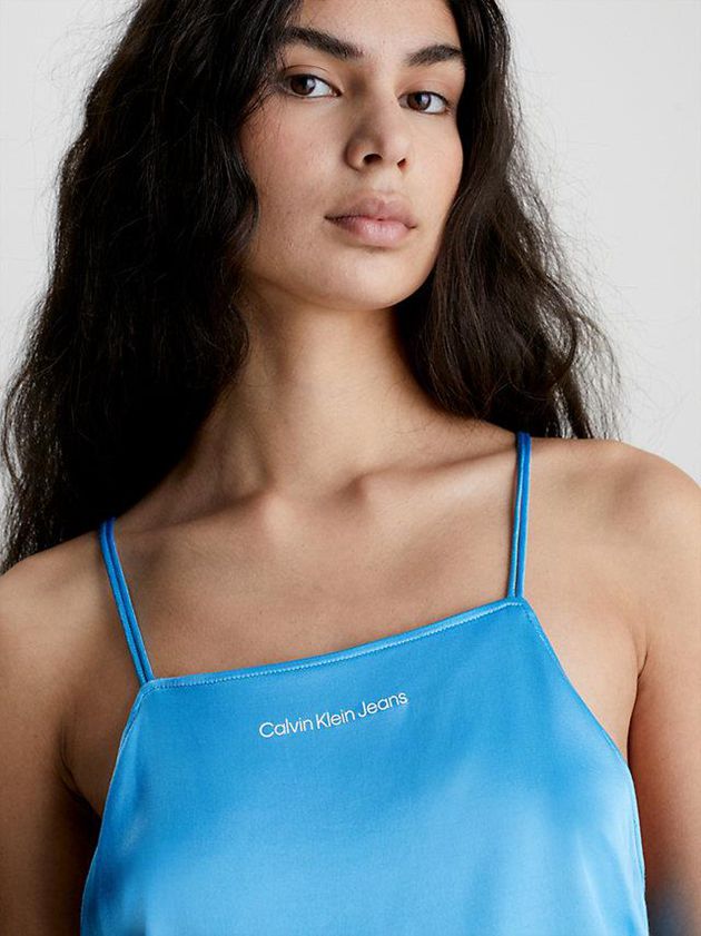 Blue Calvin Klein Satin Cross Back Cami Women Top | UZTV-13475