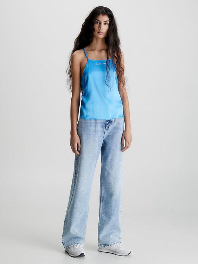 Blue Calvin Klein Satin Cross Back Cami Women Top | UZTV-13475