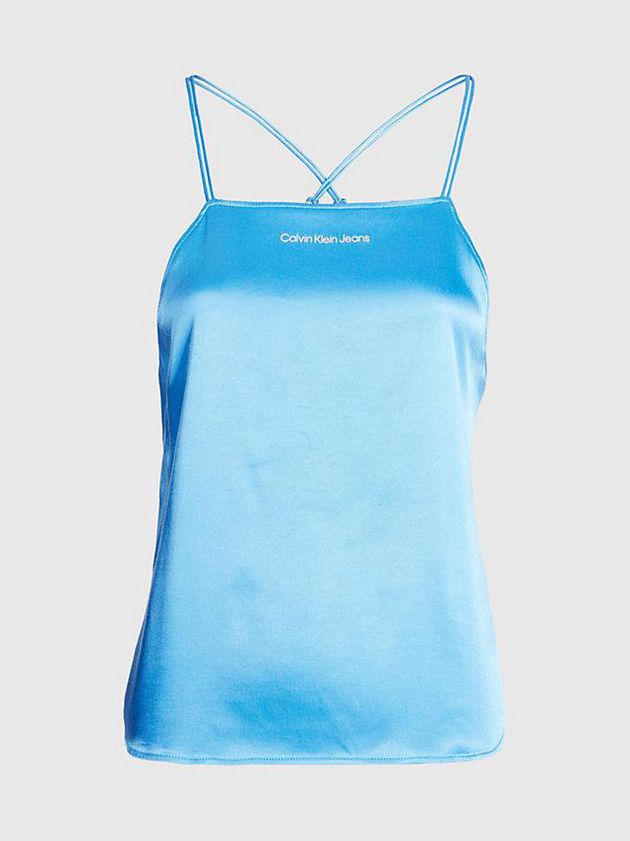 Blue Calvin Klein Satin Cross Back Cami Women Top | UZTV-13475
