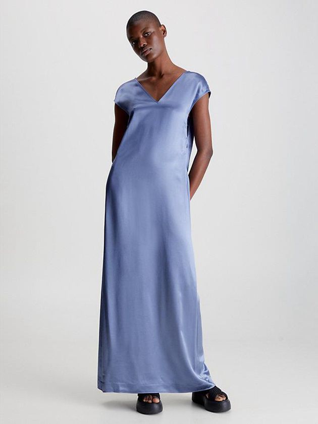 Blue Calvin Klein Satin Maxi Women Dress | INWZ-19036