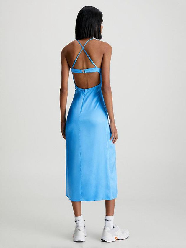 Blue Calvin Klein Satin Open Back Maxi Women Dress | IQHG-16095