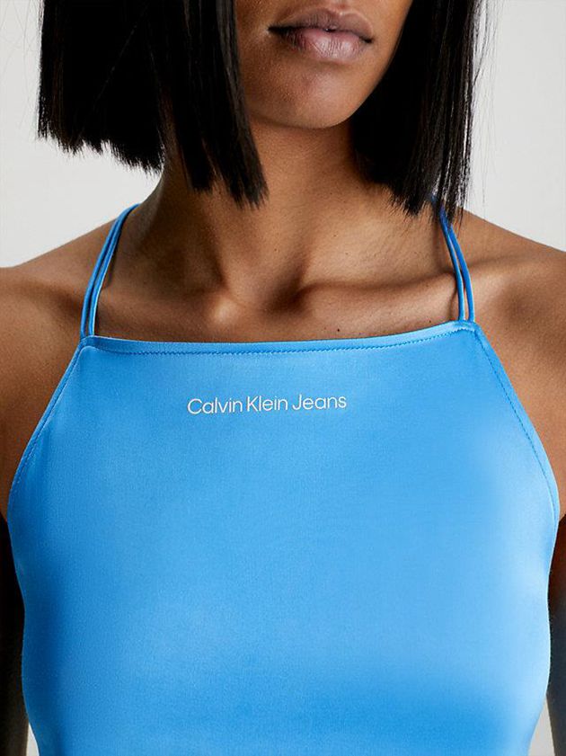 Blue Calvin Klein Satin Open Back Maxi Women Dress | IQHG-16095
