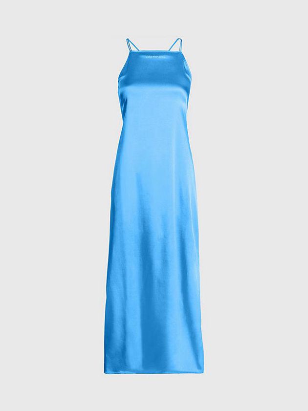 Blue Calvin Klein Satin Open Back Maxi Women Dress | IQHG-16095