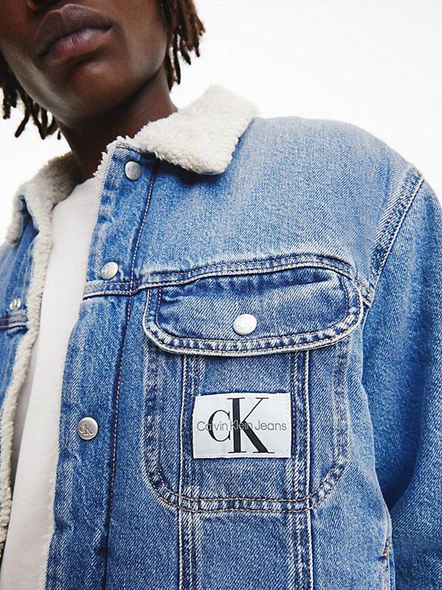 Blue Calvin Klein Sherpa Denim Men Jacket | DHYG-76453
