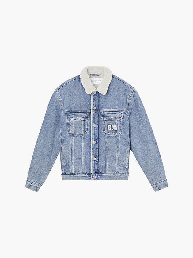 Blue Calvin Klein Sherpa Denim Men Jacket | DHYG-76453