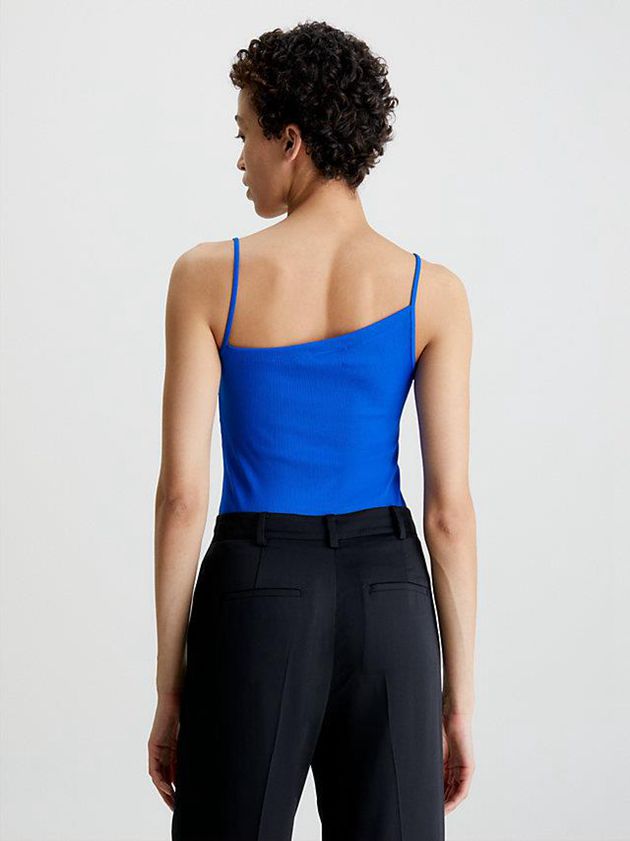Blue Calvin Klein Skinny Ribbed Asymmetric Women Top | AGYZ-29105