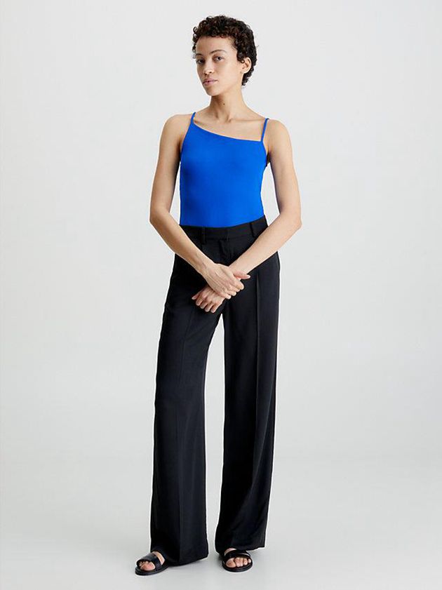 Blue Calvin Klein Skinny Ribbed Asymmetric Women Top | AGYZ-29105