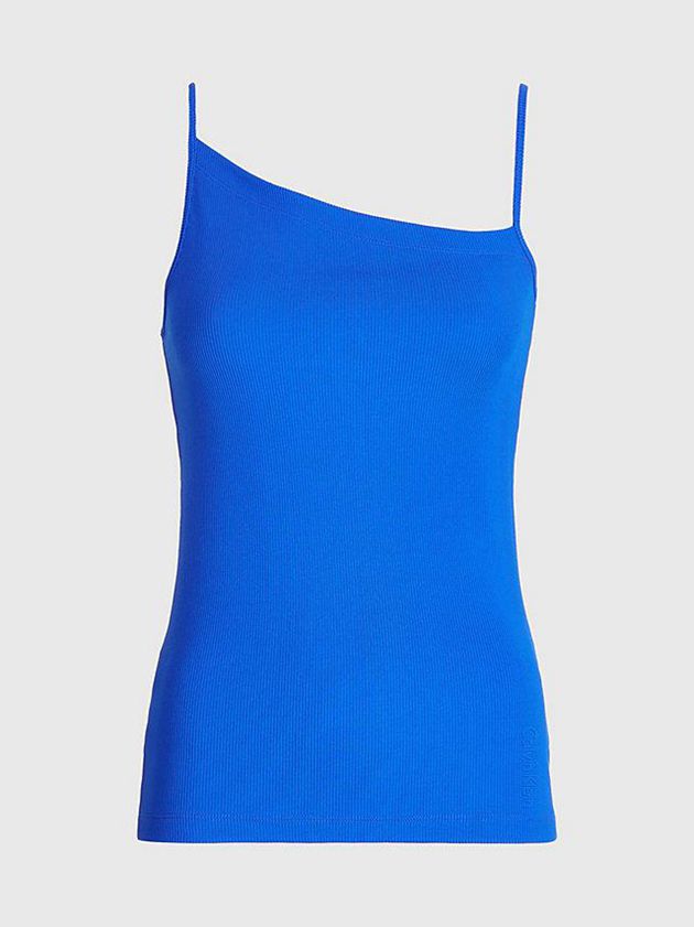 Blue Calvin Klein Skinny Ribbed Asymmetric Women Top | AGYZ-29105