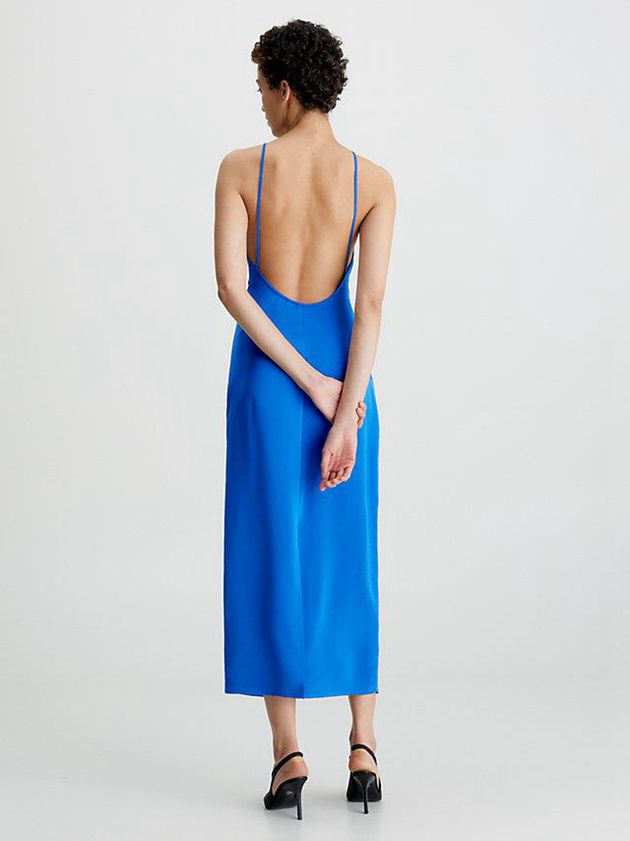 Blue Calvin Klein Slim Halter Low Back Women Dress | LWHP-04738