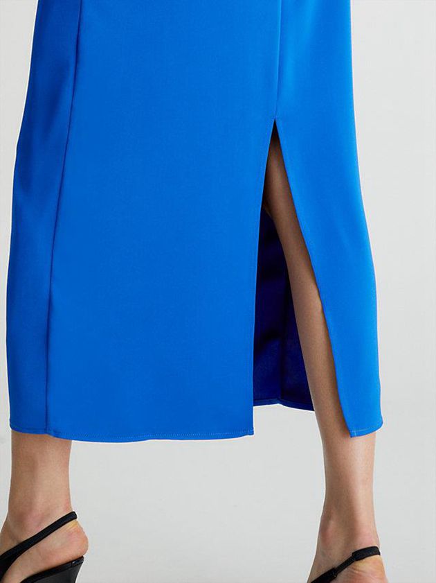 Blue Calvin Klein Slim Halter Low Back Women Dress | LWHP-04738