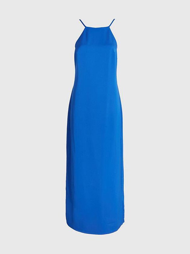 Blue Calvin Klein Slim Halter Low Back Women Dress | LWHP-04738