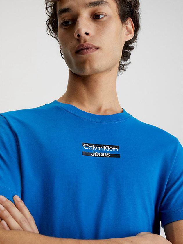 Blue Calvin Klein Slim Logo Men T-Shirt | ZEJC-47108