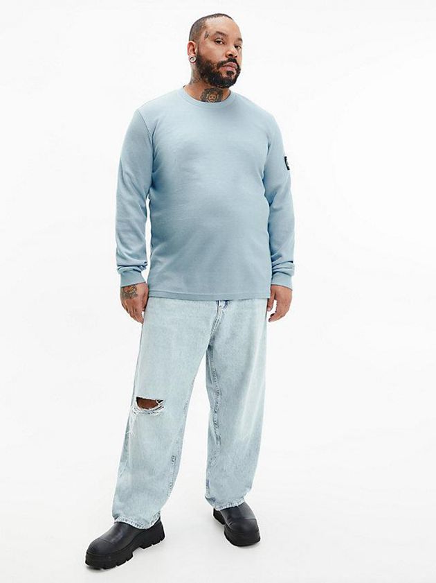 Blue Calvin Klein Slim Long Sleeve Badge Men T-Shirt | EOWP-08365