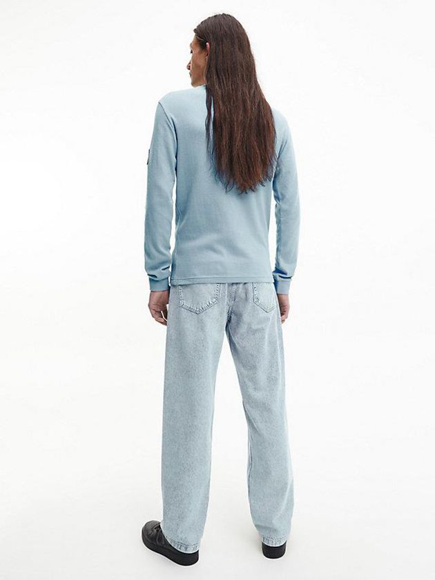 Blue Calvin Klein Slim Long Sleeve Badge Men T-Shirt | EOWP-08365