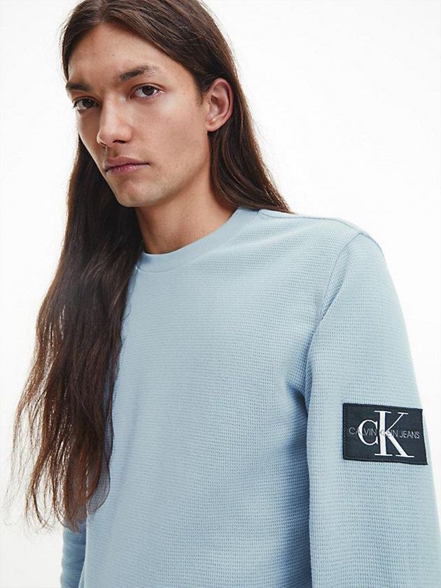 Blue Calvin Klein Slim Long Sleeve Badge Men T-Shirt | EOWP-08365