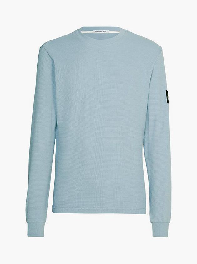 Blue Calvin Klein Slim Long Sleeve Badge Men T-Shirt | EOWP-08365