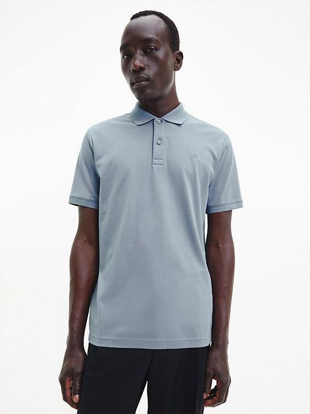 Blue Calvin Klein Slim Men Polo Shirt | HTXL-36150