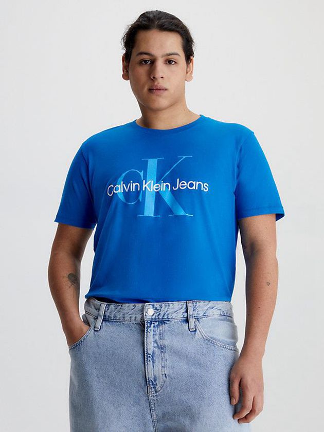 Blue Calvin Klein Slim Monogram Men T-Shirt | HSYO-37058