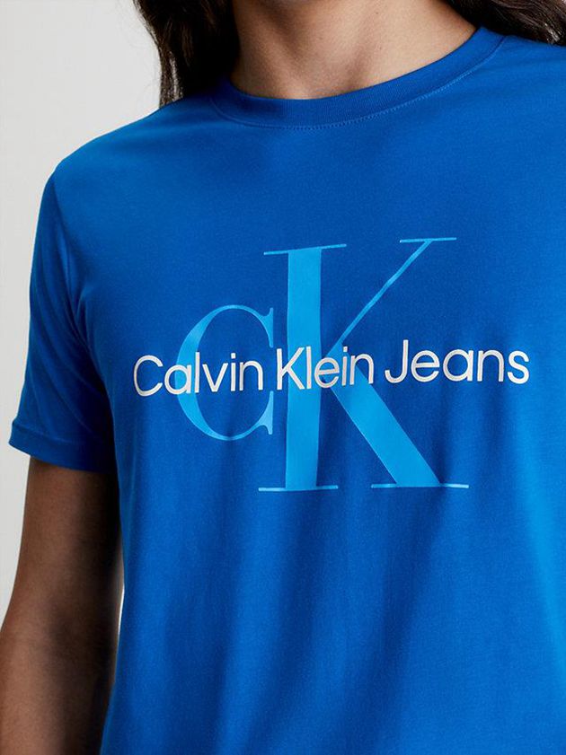 Blue Calvin Klein Slim Monogram Men T-Shirt | HSYO-37058