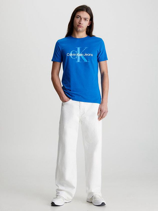 Blue Calvin Klein Slim Monogram Men T-Shirt | HSYO-37058
