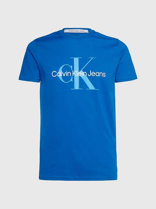 Blue Calvin Klein Slim Monogram Men T-Shirt | HSYO-37058