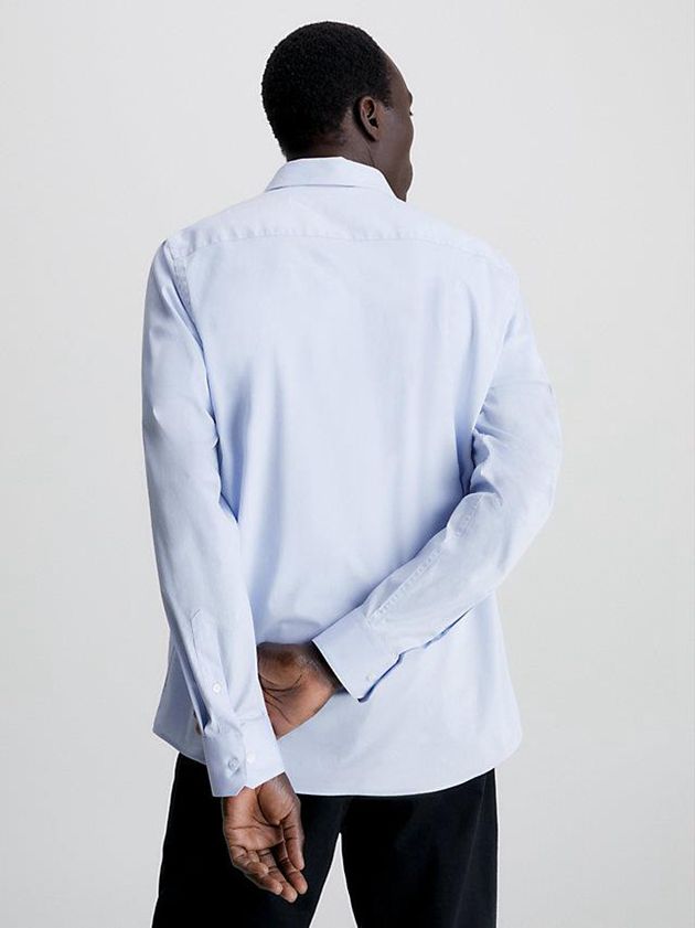 Blue Calvin Klein Slim Poplin Stretch Men Shirts | QJTX-29381
