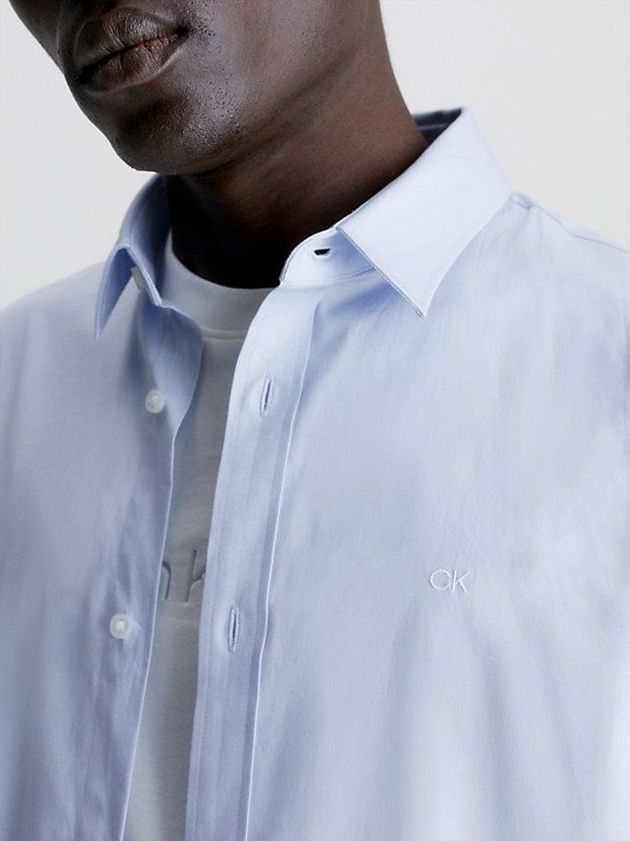Blue Calvin Klein Slim Poplin Stretch Men Shirts | QJTX-29381