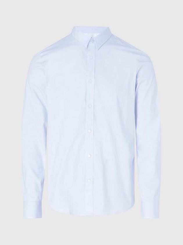Blue Calvin Klein Slim Poplin Stretch Men Shirts | QJTX-29381