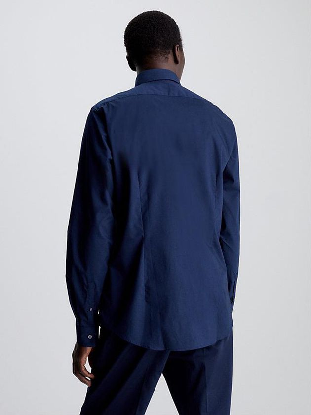 Blue Calvin Klein Slim Poplin Stretch Men Shirts | DUBT-48102