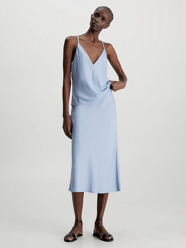 Blue Calvin Klein Slim Recycled Crepe Midi Women Skirt | PRBX-83094