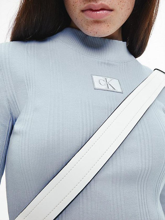 Blue Calvin Klein Slim Ribbed Long Sleeve Women Top | PHBI-58321