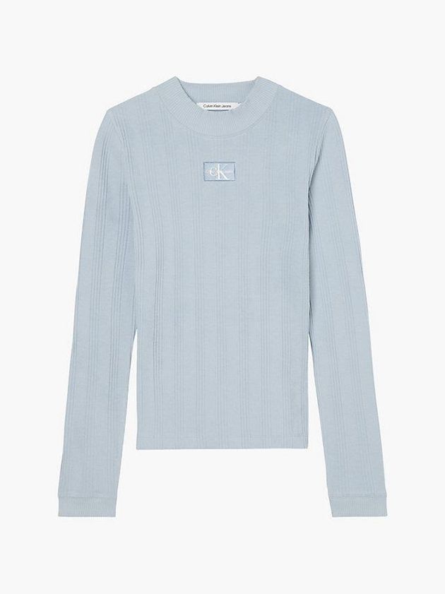 Blue Calvin Klein Slim Ribbed Long Sleeve Women Top | PHBI-58321