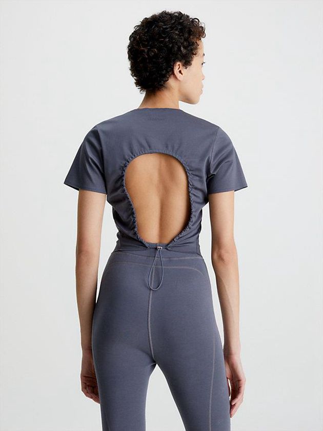Blue Calvin Klein Slim Scuba Open Back Women Top | GMAE-31064