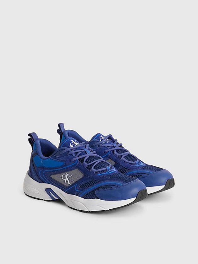 Blue Calvin Klein Suede And Mesh Men Sneakers | LDIC-06538
