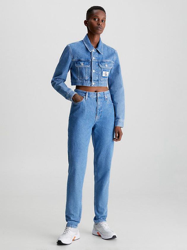 Blue Calvin Klein Super Cropped Denim Women Jacket | XVJK-07869