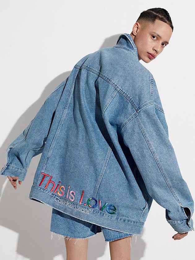 Blue Calvin Klein Unisex Oversized Denim - Pride Women Jacket | RLTS-80469