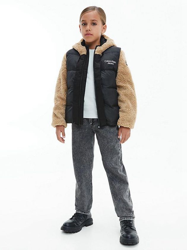 Brown Calvin Klein Convertible Teddy Puffer Boys's Jacket | JSTH-21704