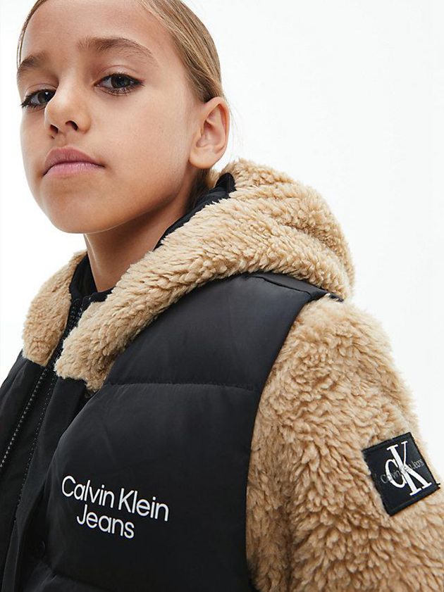 Brown Calvin Klein Convertible Teddy Puffer Boys's Jacket | JSTH-21704