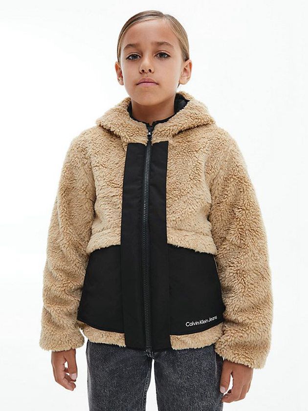 Brown Calvin Klein Convertible Teddy Puffer Boys's Jacket | JSTH-21704