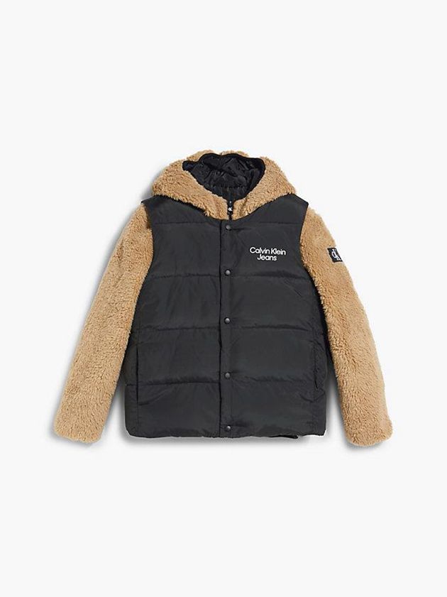 Brown Calvin Klein Convertible Teddy Puffer Boys's Jacket | JSTH-21704